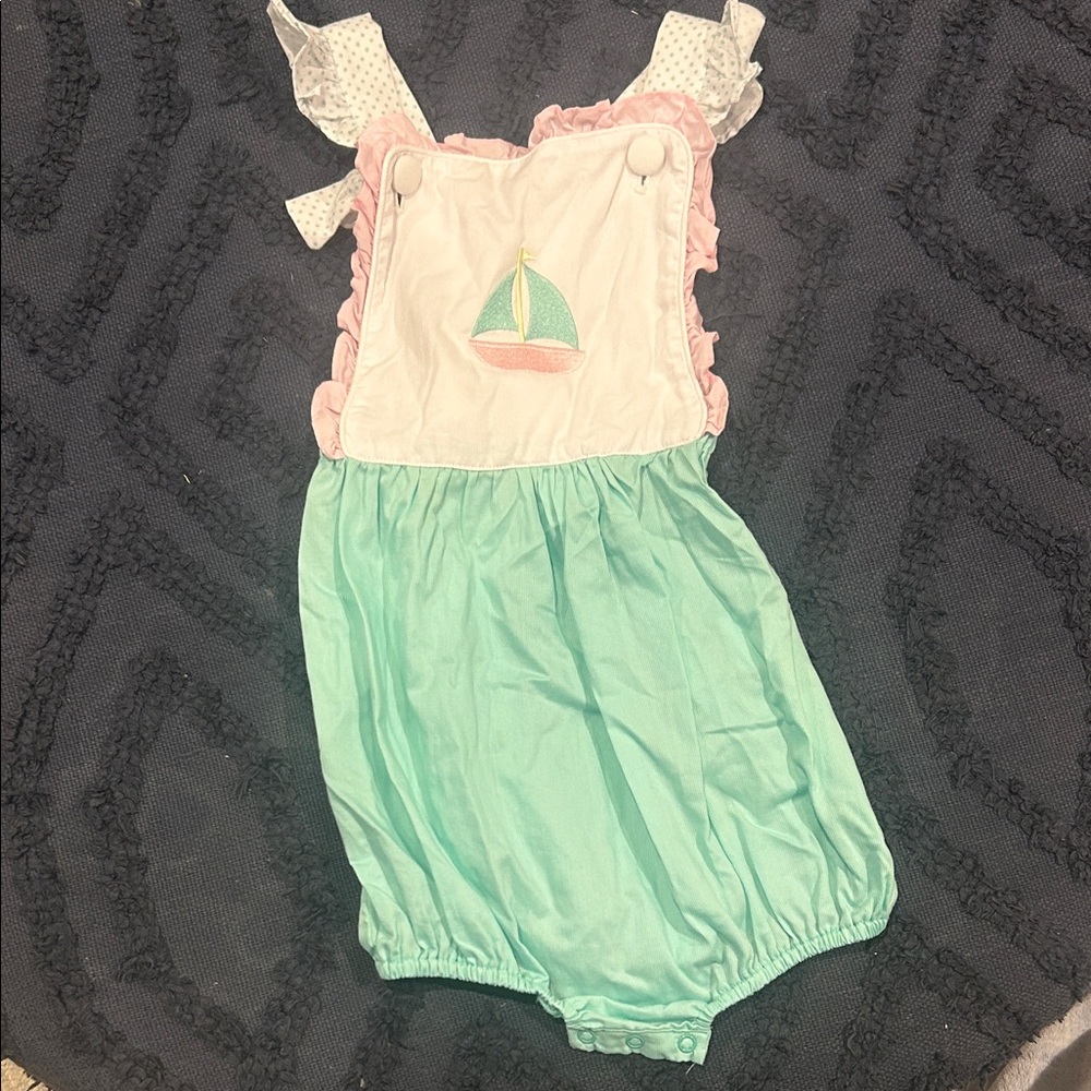 Sailboat Romper in Pink and Mint